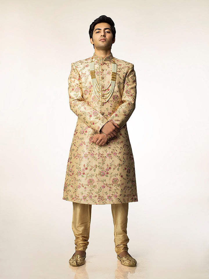 Gold Royal Embroidered Sherwani - Crafted Just for You. Minimum Delivery: 20 Days
