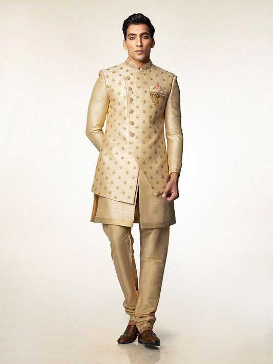 Gold Royal Embroidered Sherwani - Crafted Just for You. Minimum Delivery: 20 Days