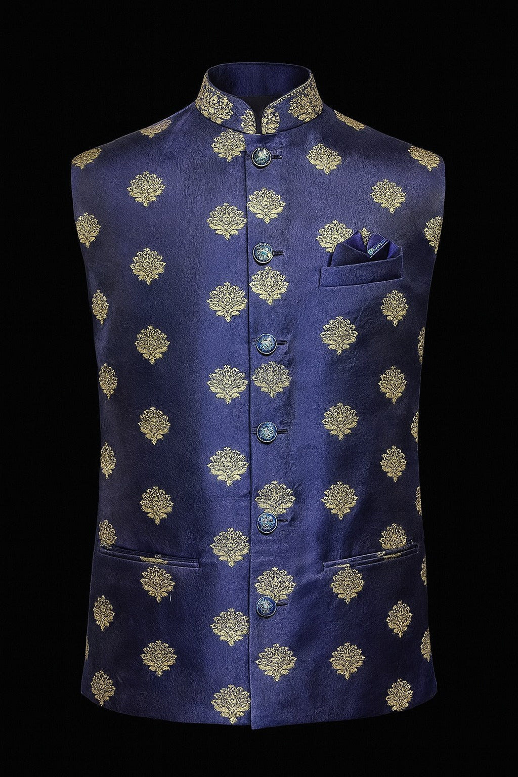 Royal Navy Blue Zari Embroidered Nehru Jacket