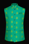 Designer Embroidered Nehru Jacket – Emerald Green