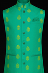 Designer Embroidered Nehru Jacket – Emerald Green