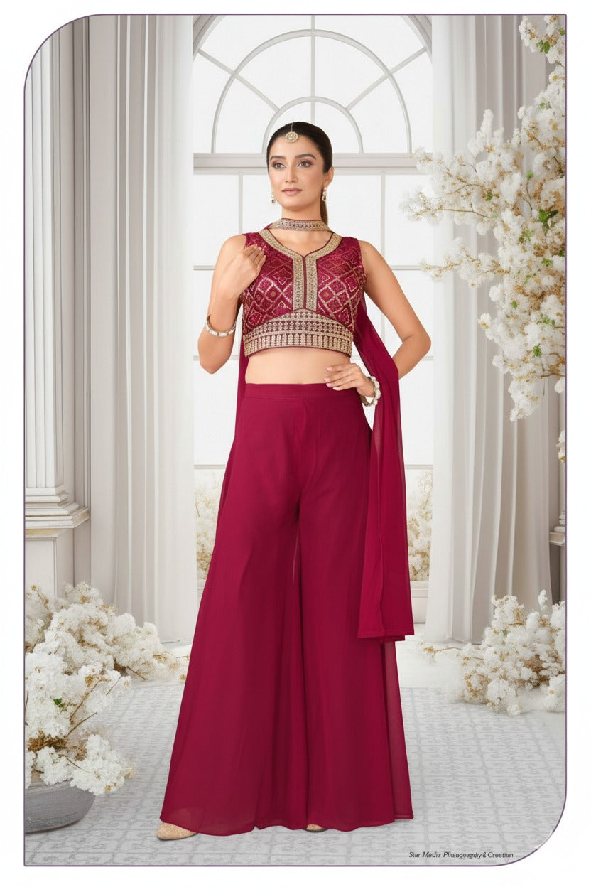 Embroidered Party-Wear Palazzo Suit