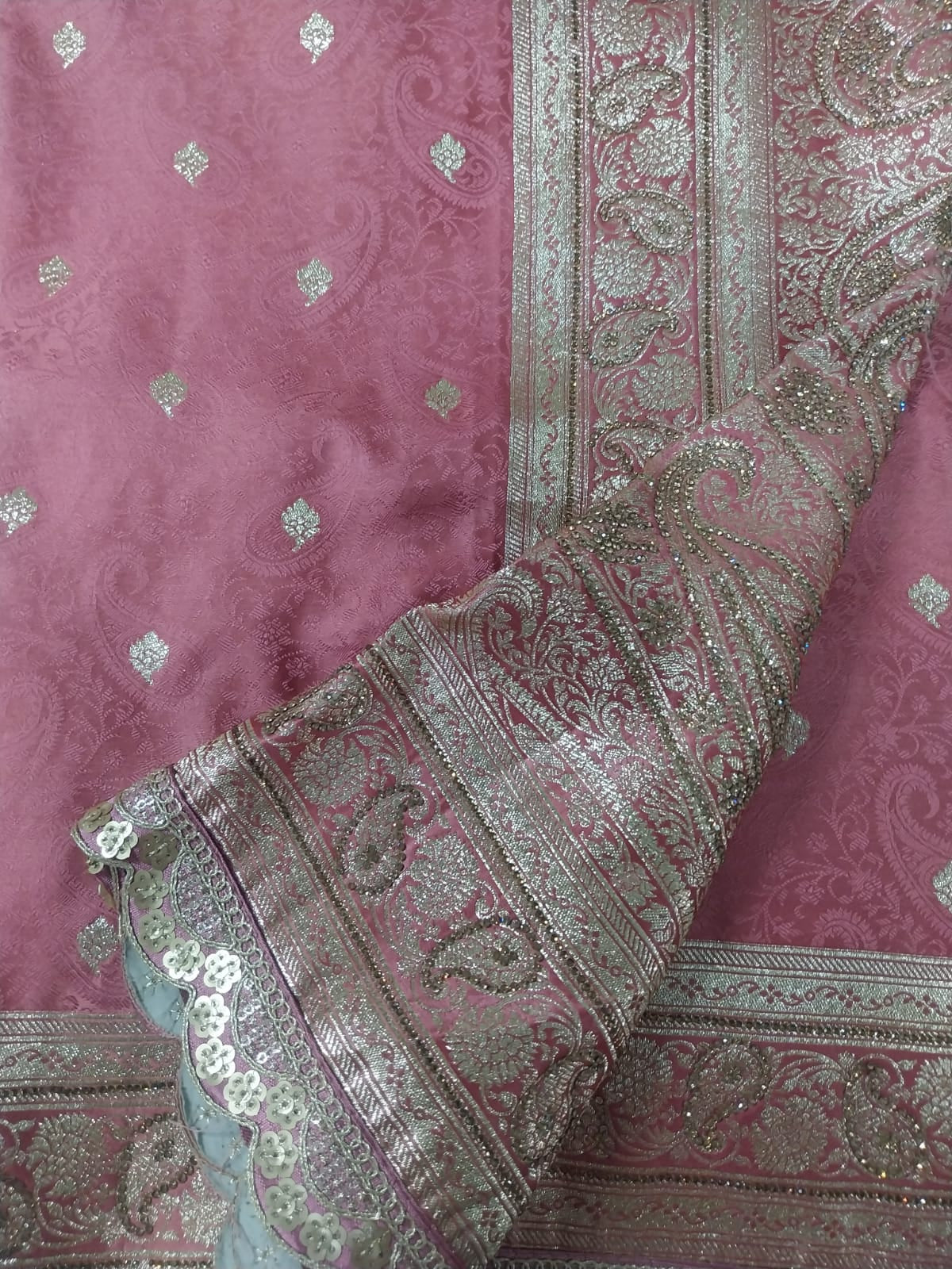 Rose Pink Banarasi Silk Saree with Rich Zari Border