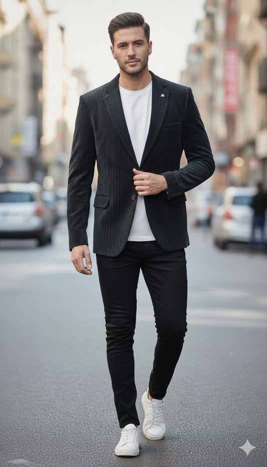 Midnight Blue Textured Luxury Men’s Blazer