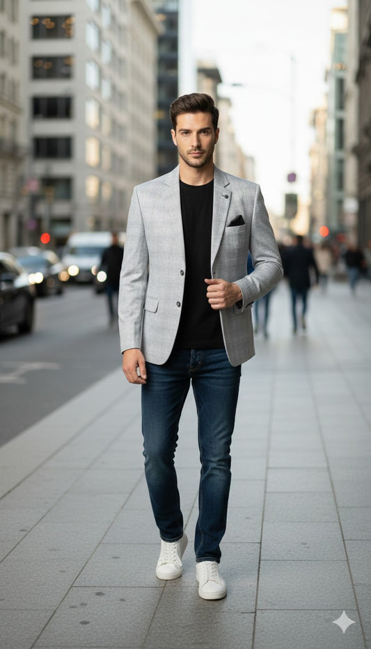 Platinum Grey Textured Luxury Men’s Blazer