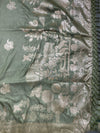 Sage Green Banarasi Silk Saree with Intricate Silver Zari Motifs