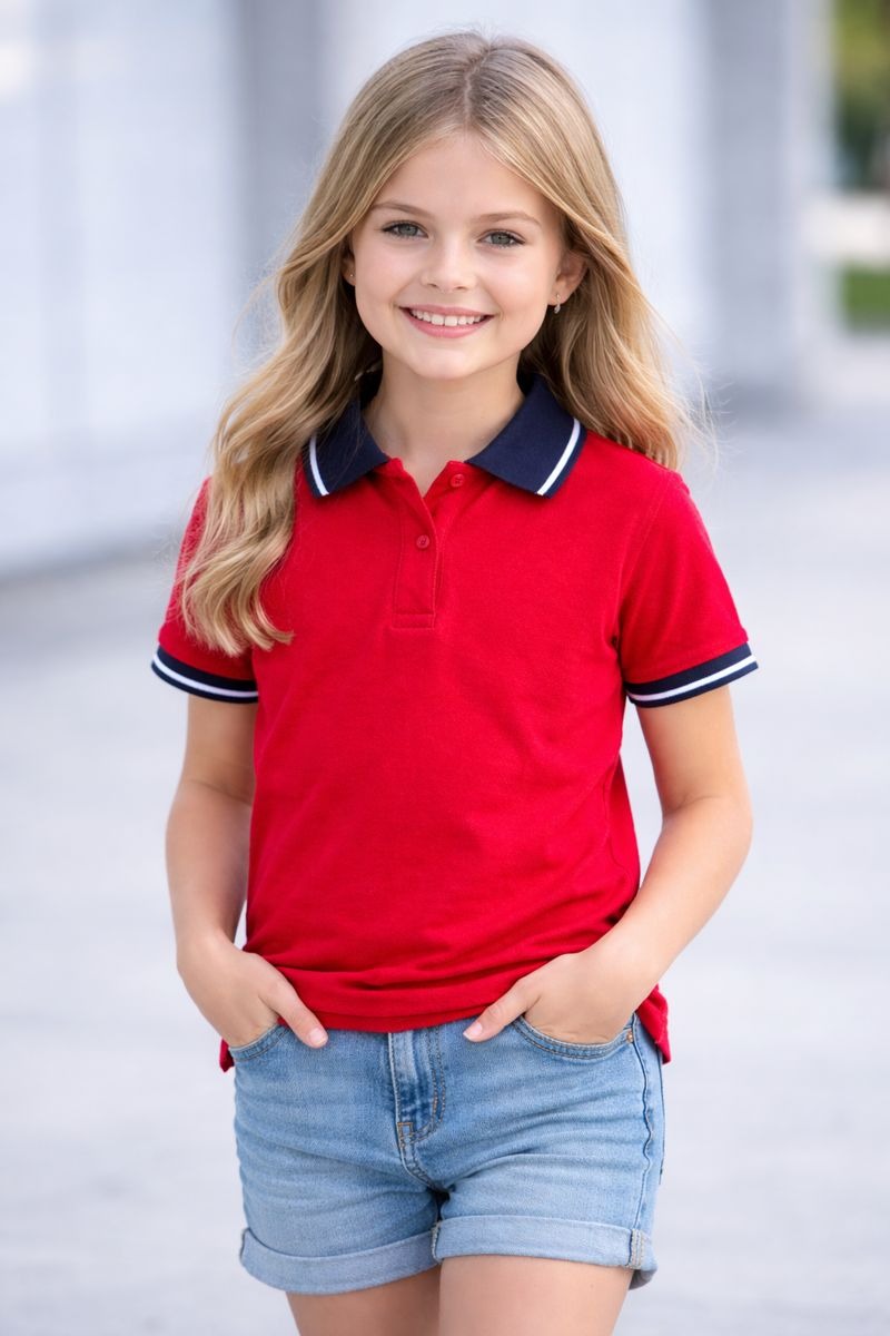 Girls Red School Uniform Polo T-Shirt