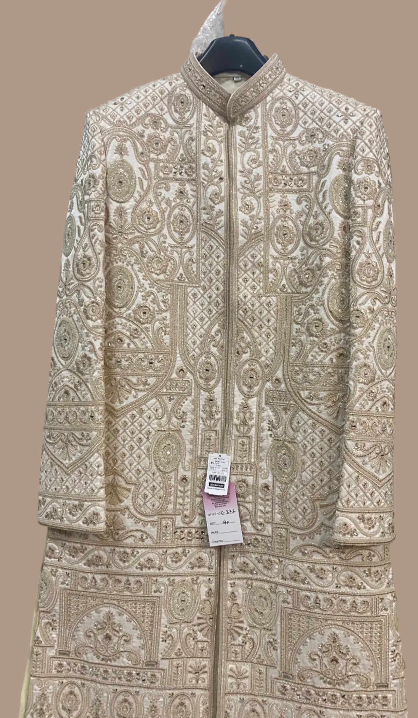 Men’s Cream & Gold Heavy Embroidered Sherwani Royal Wedding Collection