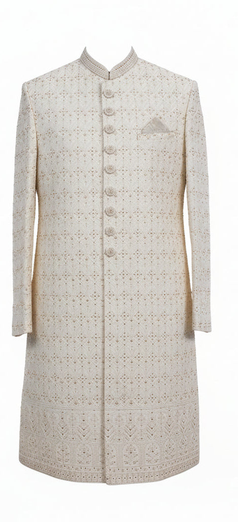 Men’s Ivory Heavy Embroidered Sherwani Royal Wedding Wear
