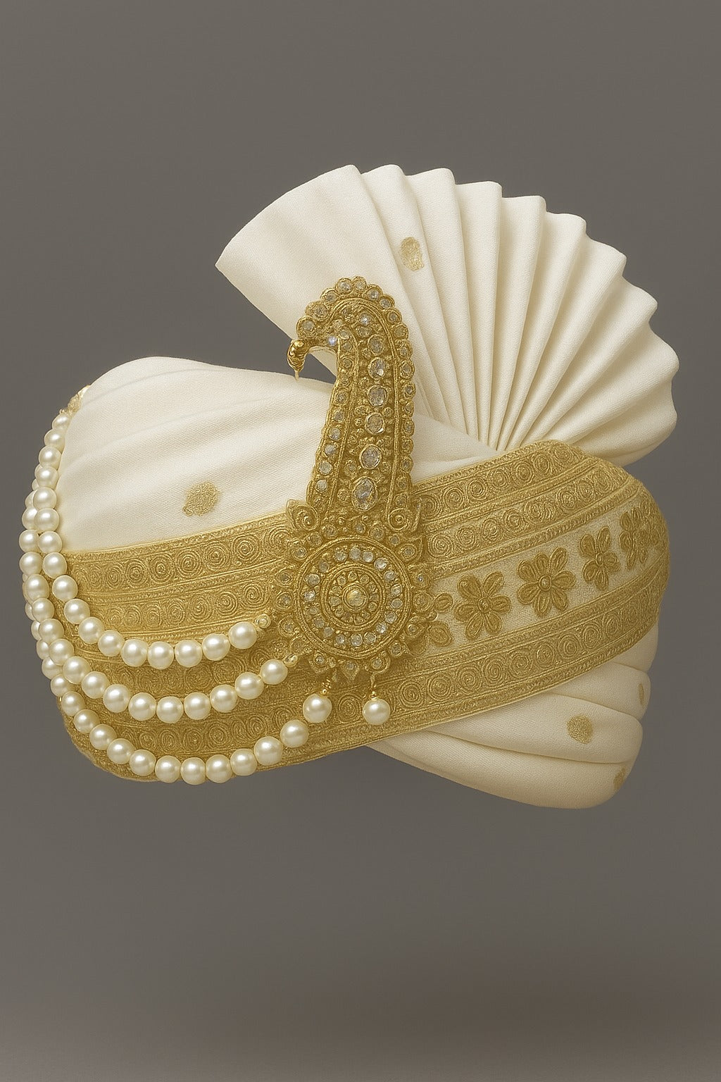 Royal Ivory & Gold Embroidered Wedding Safa