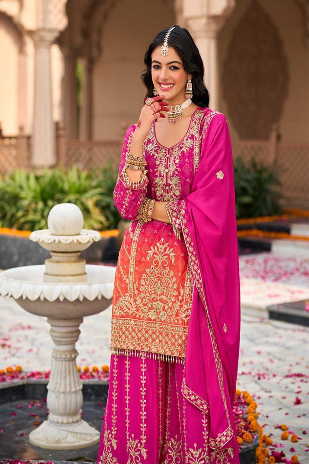 Vibrant Pink Embroidered Punjabi Suit for Women