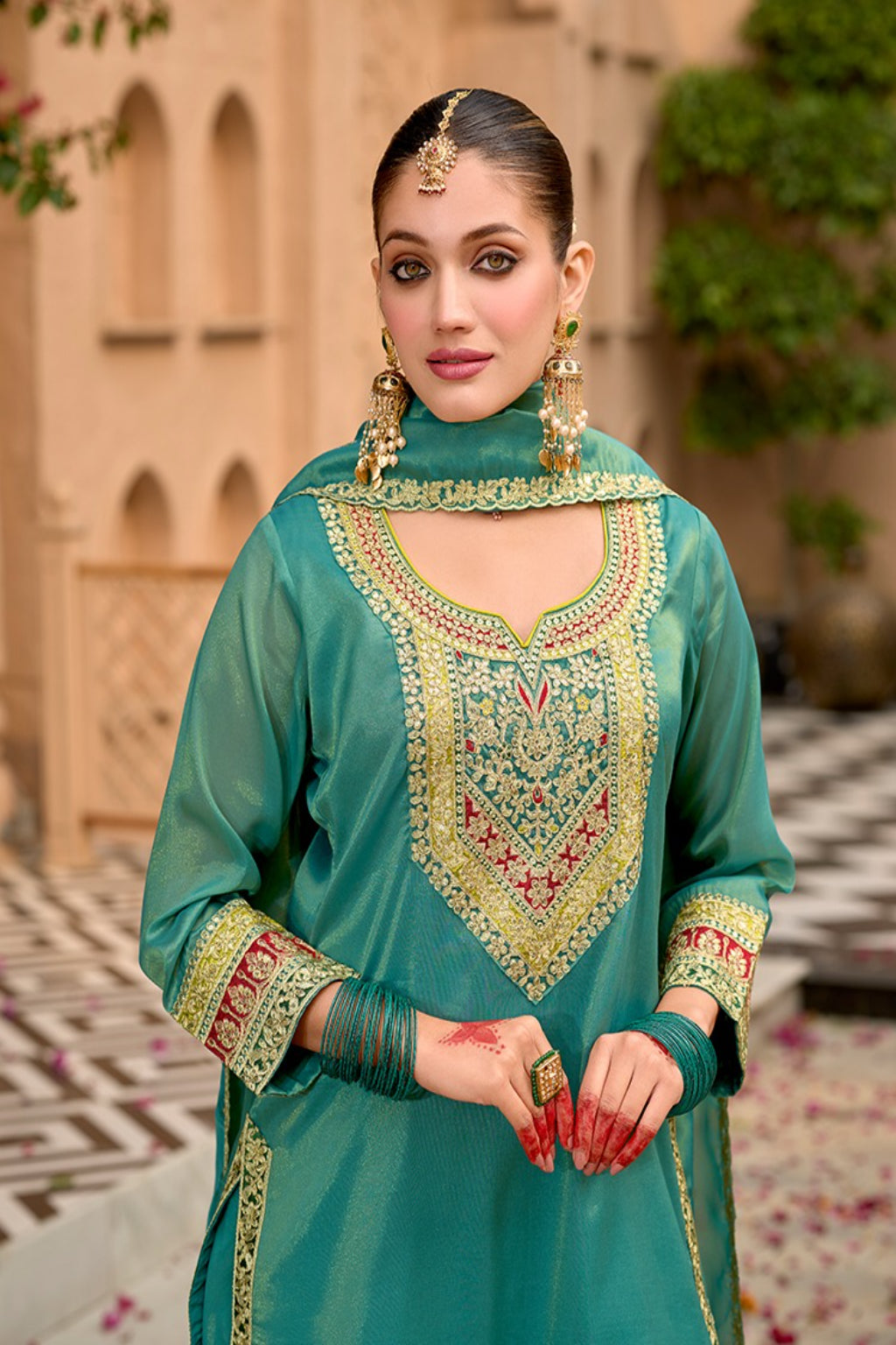Elegant Teal Green Embroidered Punjabi Suit for Women