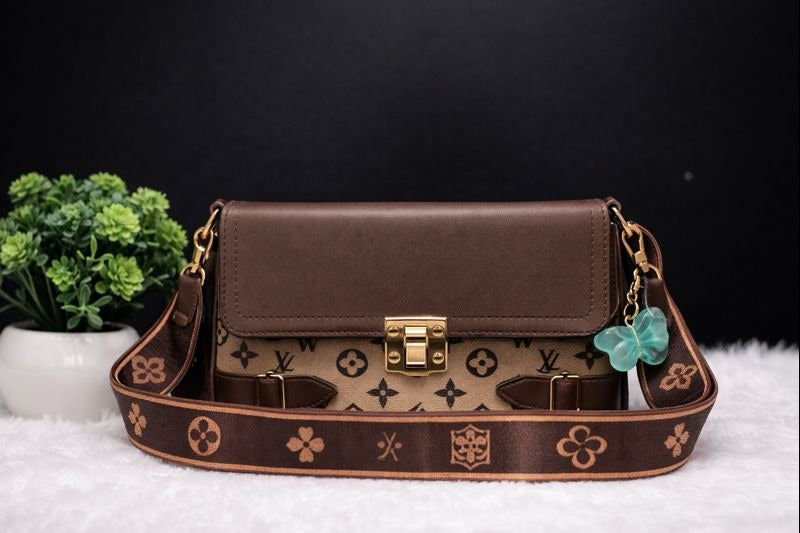 Premium PU Leather Mint Green Monogram Printed Sling Handbag