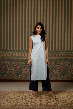 Boat Neck Satin Licra Kurti