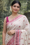 Ivory Cotton Silk Saree with Ikat-Inspired Border