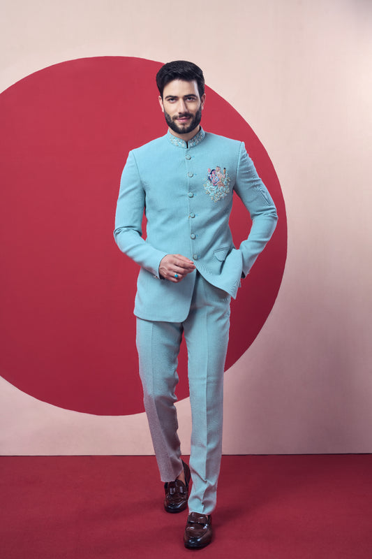 Elegant Jodhpuri suit or Bandhgala, representing royal Indian heritage.