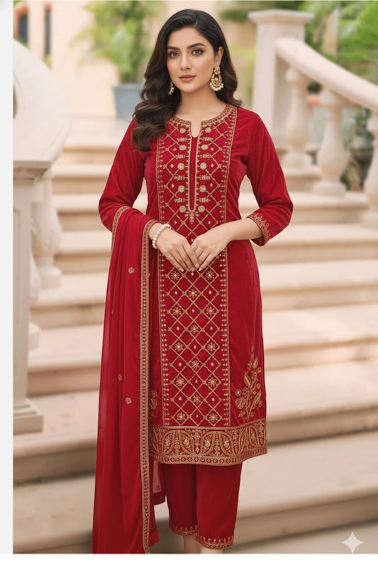 Royal Red Festive Wear with Handcrafted Detailing