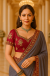 Plain Embroidered Border Saree