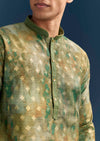 Green Modal Kurta Set For Men With Hand Embroidery