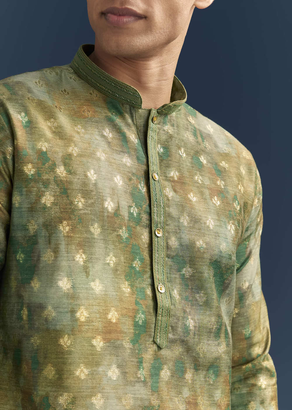 Green Modal Kurta Set For Men With Hand Embroidery