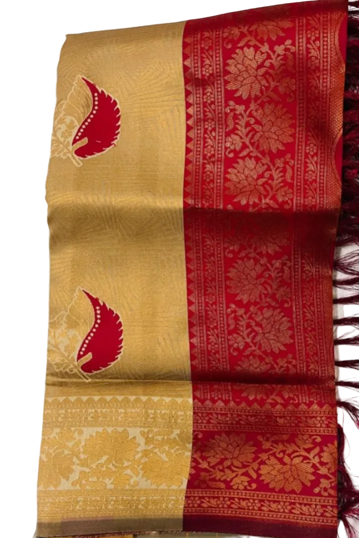 Women’s Mustard Golden & Maroon Silk Blend DYED M/C WORK Saree