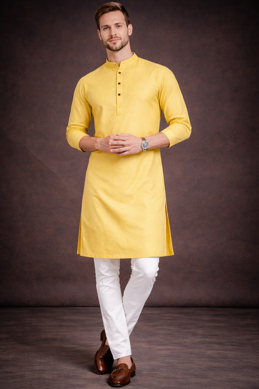 Men’s Lemon Yellow Cotton Namazi Kurta