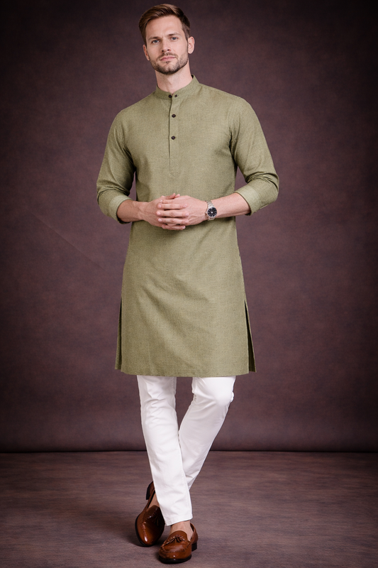 Men’s Olive Green Cotton Namazi Kurta