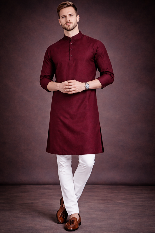 Men’s Maroon Cotton Namazi Kurta Set