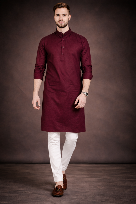 Men’s Deep Maroon Cotton Namazi Kurt
