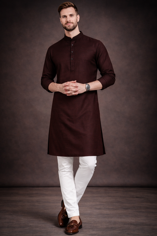 Men’s Dark Brown Cotton Namazi Kurta
