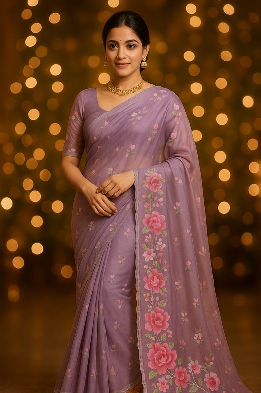 Organza Saree Delicate Floral Embroiderys