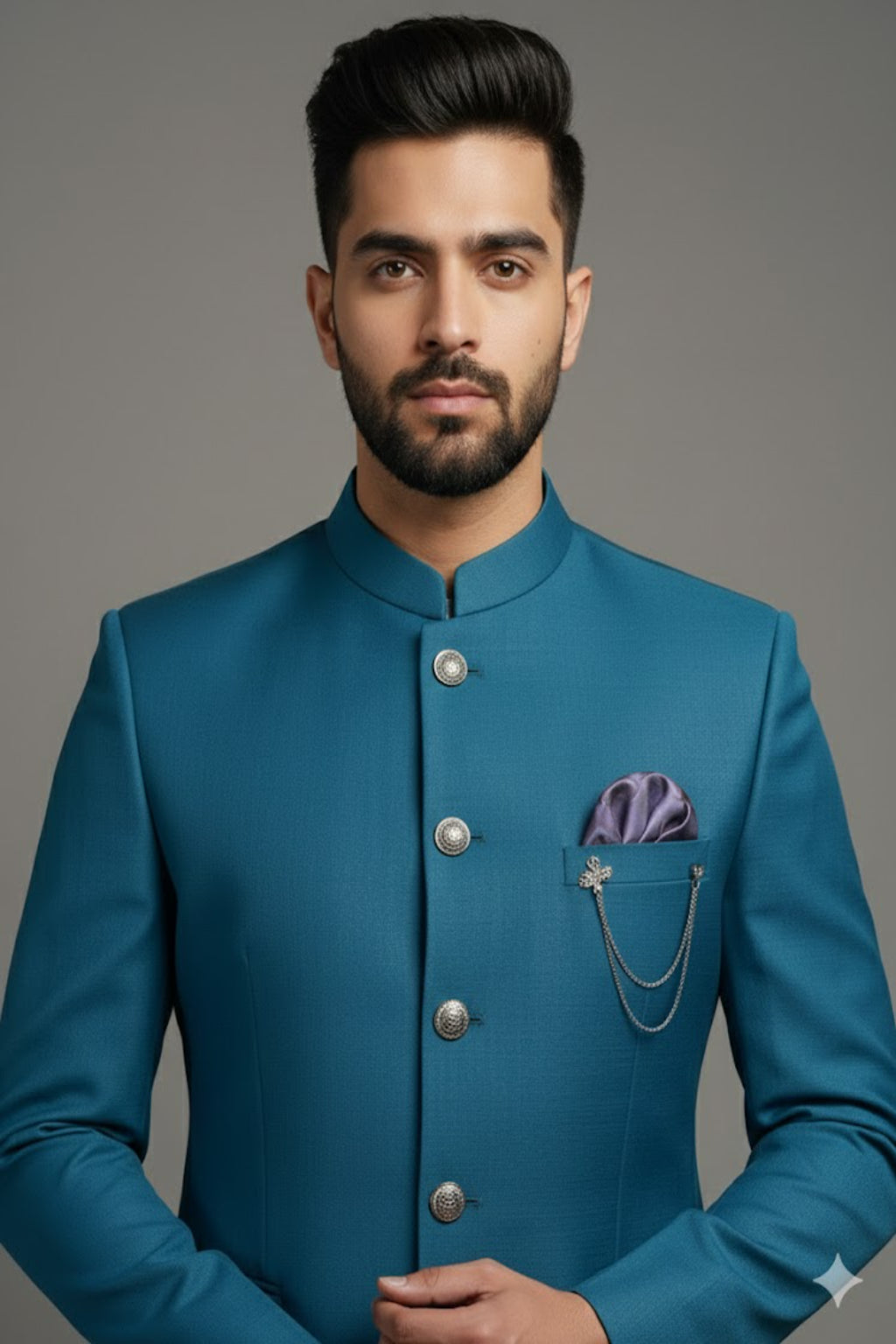 Stitched Designer Suit With Unstitched Pant Fabric – Peacock Blue