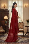 “Premium Red Velvet Suit with Intricate Golden Embroidery”