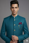 Premium Teal Blue Stitched Suit + Unstitched Pant Set