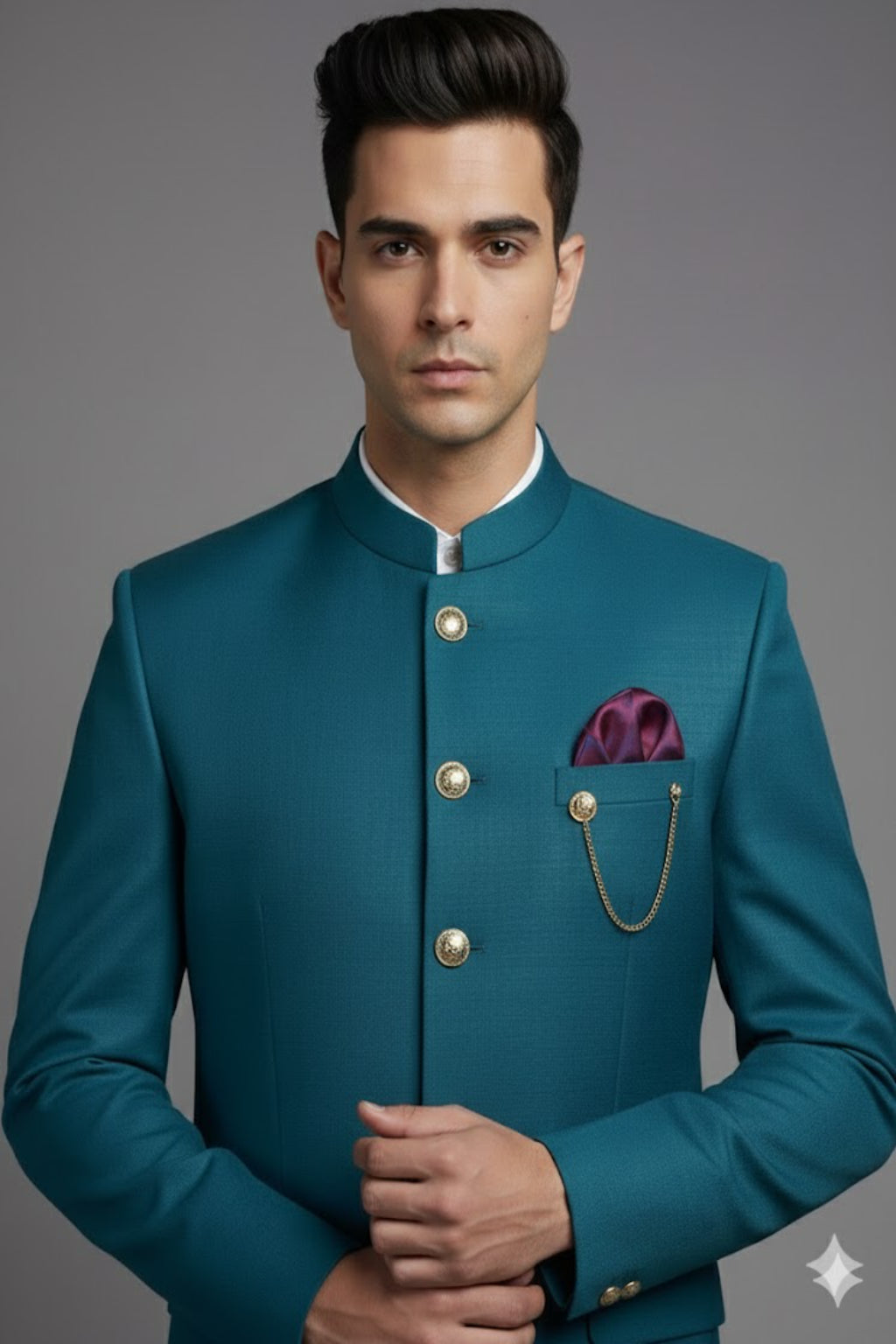 Premium Teal Blue Stitched Suit + Unstitched Pant Set