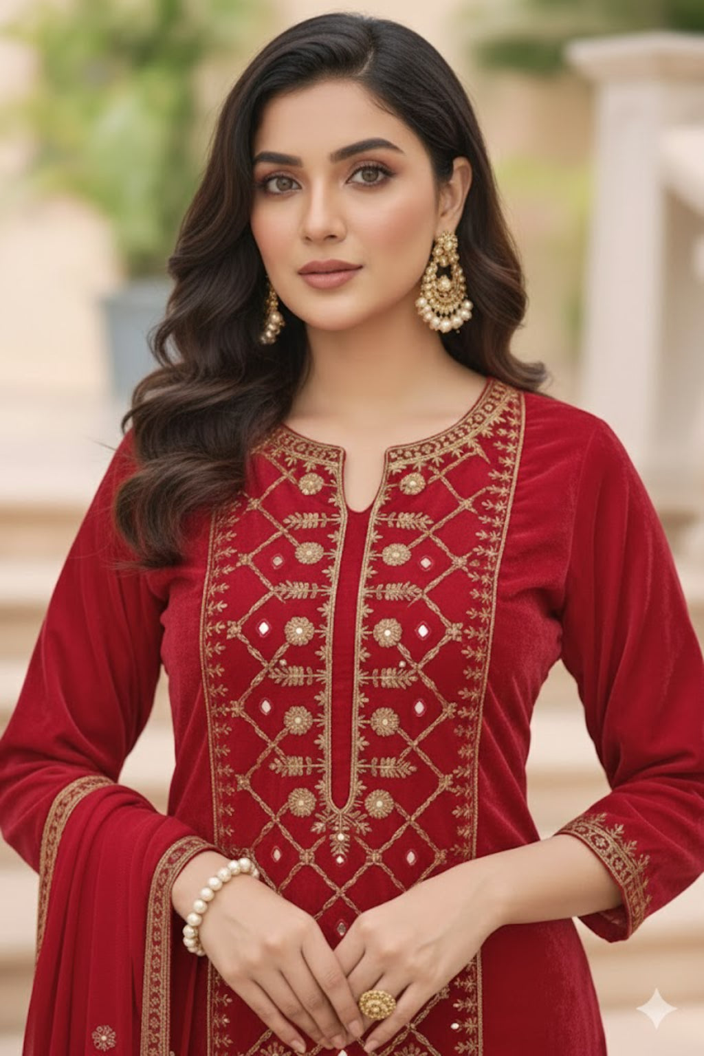 Royal Red Festive Wear with Handcrafted Detailing