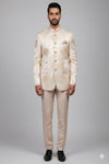 Stitched Designer Suit With Unstitched Pant Fabric – Cream Gold