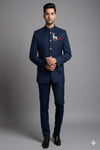 Stitched Designer Suit With Unstitched Pant Fabric – Navy Blue