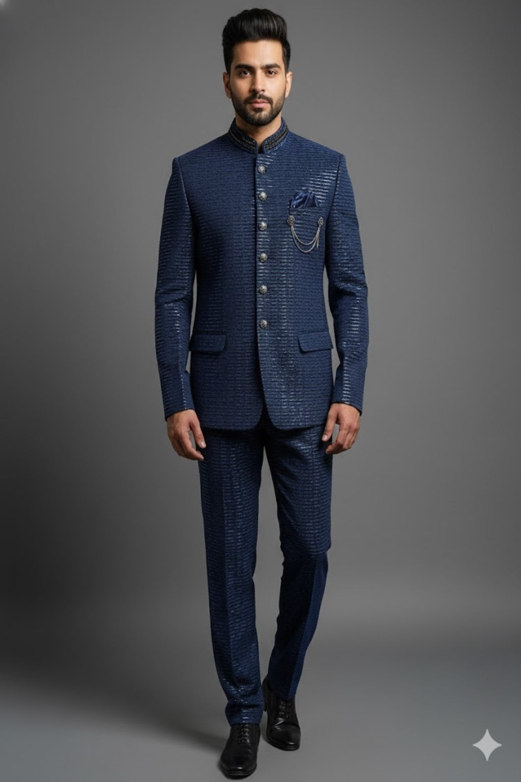 Men’s Royal Navy Textured Stitched Suit With Unstitched Trouser Fabric