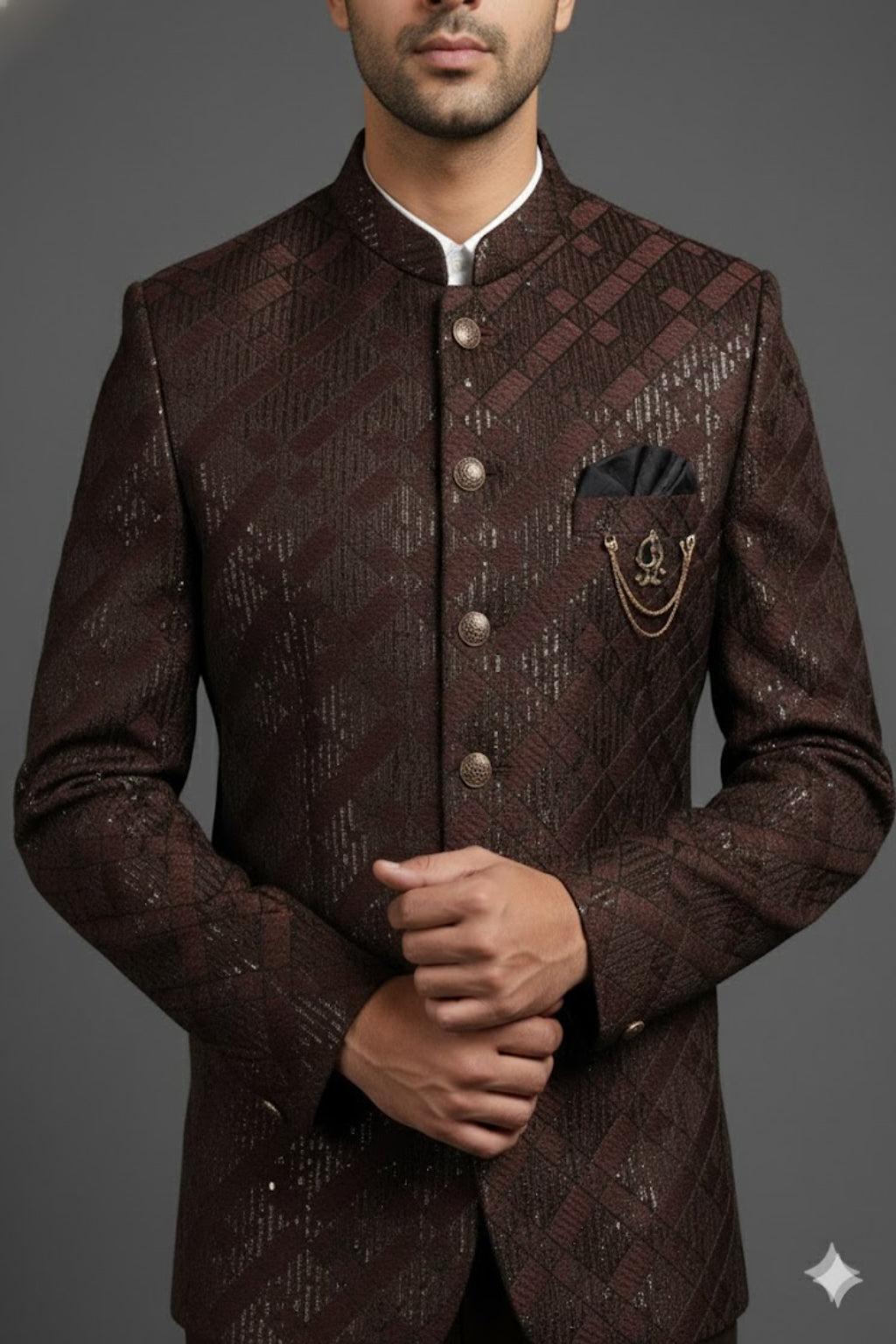 Stitched Designer Suit With Unstitched Pant Fabric – Chocolate Brown