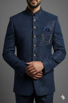 Men’s Royal Navy Textured Stitched Suit With Unstitched Trouser Fabric